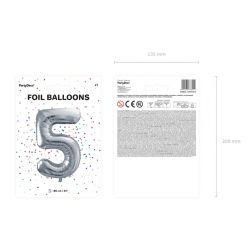 Balón fóliový, číslo 5 strieborný 
