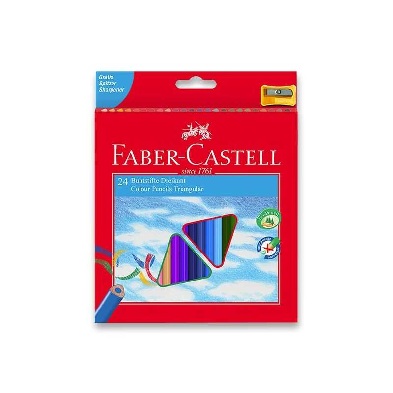 Farebné pastelky Faber-Castell trojboké, 24 farieb + strúhadlo
