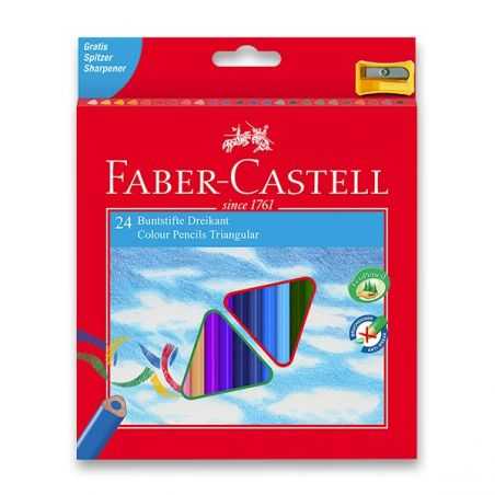 Farebné pastelky Faber-Castell trojboké, 24 farieb + strúhadlo