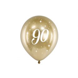 Balón 30cm, zlatý s číslom 90, 6v1