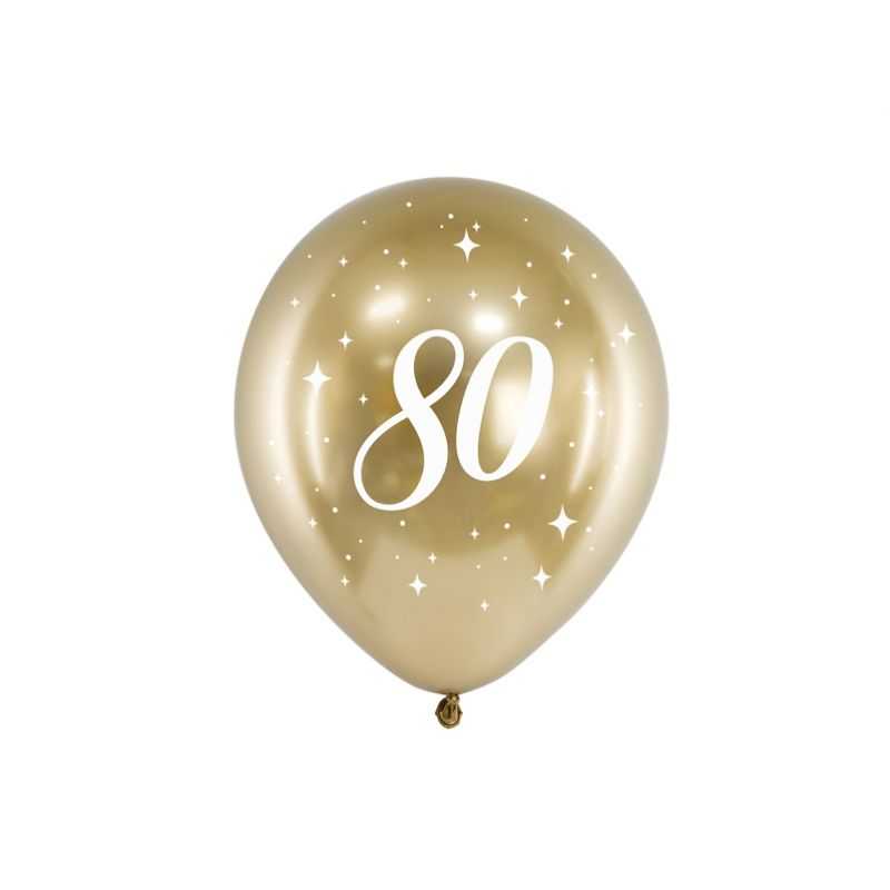 Balón 30cm, zlatý s číslom 80, 6v1