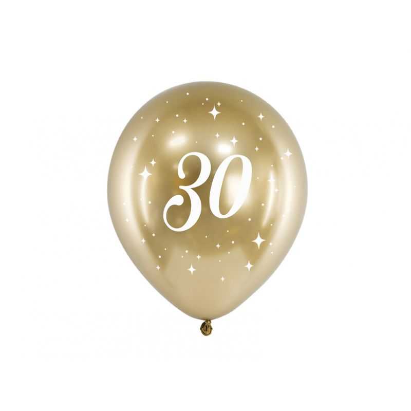 Balón 30cm, zlatý s číslom 30, 6v1