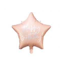 Fóliový balón- Happy Birthday, 40cm, pudrovo ružovy