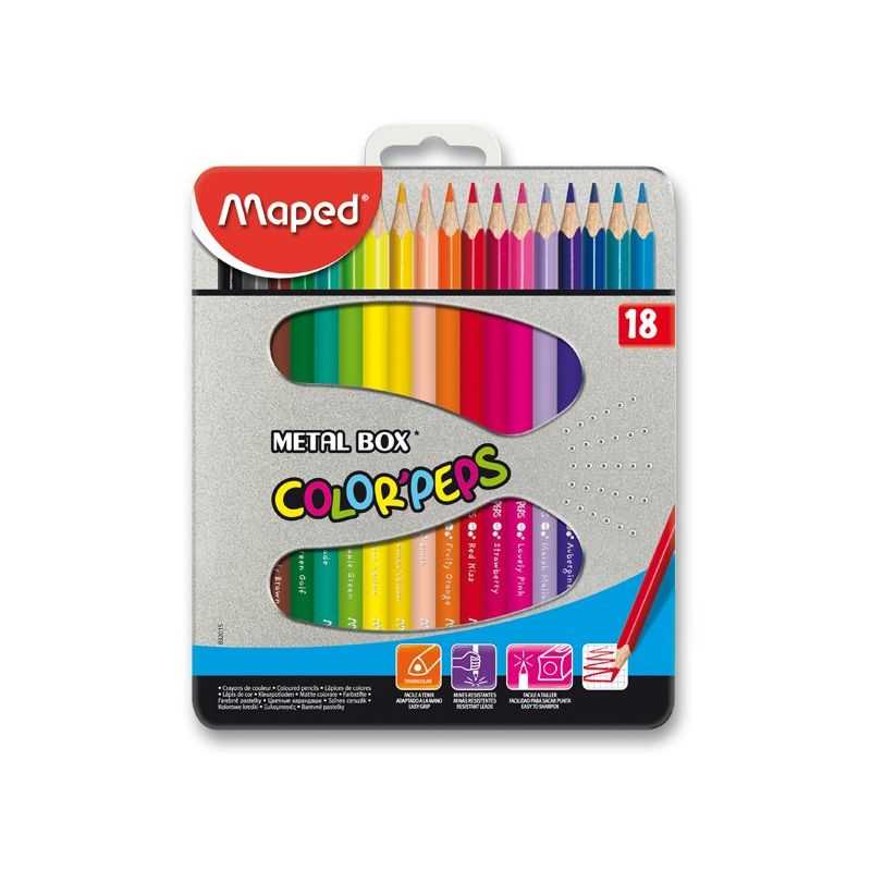 Farebné pastelky Maped Color´Peps Metal Box, 18 farieb