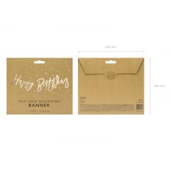 Baner Happy Birthday ružové zlato, 16,5 x 62 cm