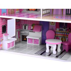 Drevený domček pre bábiky s nábytkom + LED svetlo