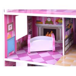 Drevený domček pre bábiky s nábytkom + LED svetlo