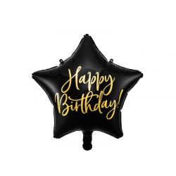 Fóliový balón – Happy Birthday, 40cm, čierny