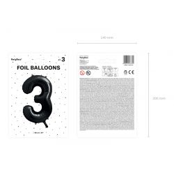 Balón fóliový 86cm, číslo 3 čierny