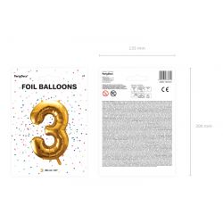 Balón fóliový 86cm, číslo 3 zlatý