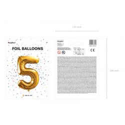 Balón fóliový 86cm, číslo 5 zlatý