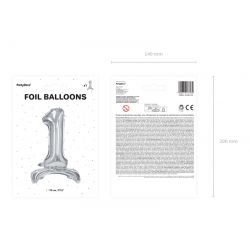 Fóliová balón na podstavci číslo „1“ strieborný, 70cm