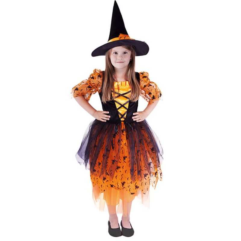 Detský kostým Čarodejnica s klobúkom oranžová M