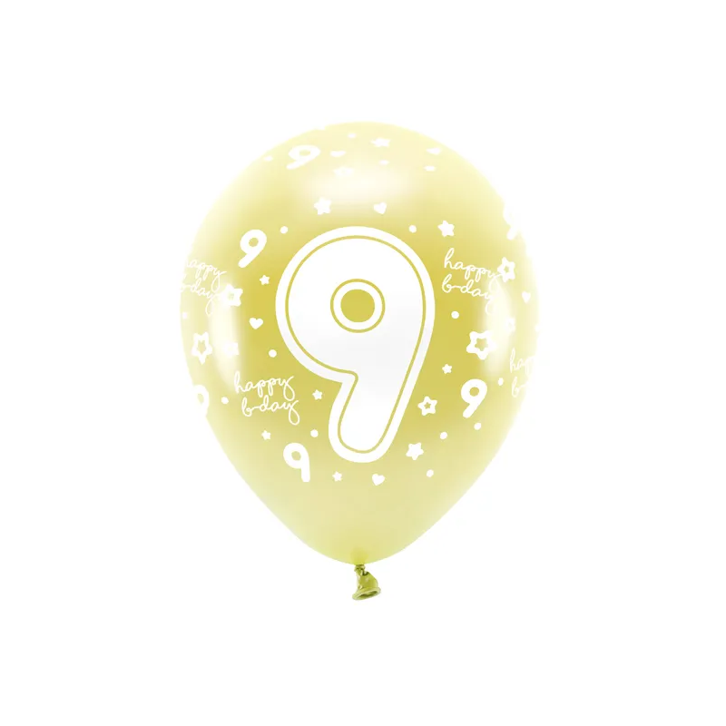 Metalické balóny ECO 33cm s číslom 9, zlaté 6v1