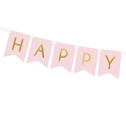 Banner Happy Birthday, růžový 15x175cm