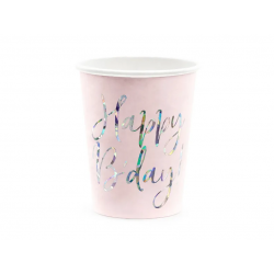 Papírové sklenice Happy B-day!, světle růžové 220ml, 6ks