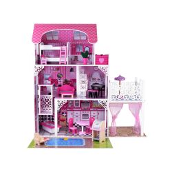 Drevený domček pre bábiky 90 cm, so šmýkačkou a výťahom