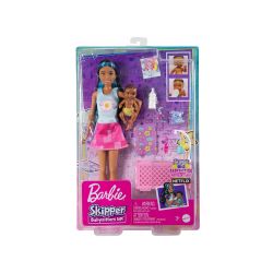 Bábika Barbie Skipper opatrovateľka s modrým melírom + bábätko, doplnky