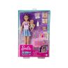 Bábika Barbie Skipper opatrovateľka s fialovým melírom + bábätko, doplnky